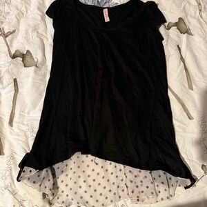 Anthropologie Sweet Pea Black Layered Polka Dot Hem tunic blouse